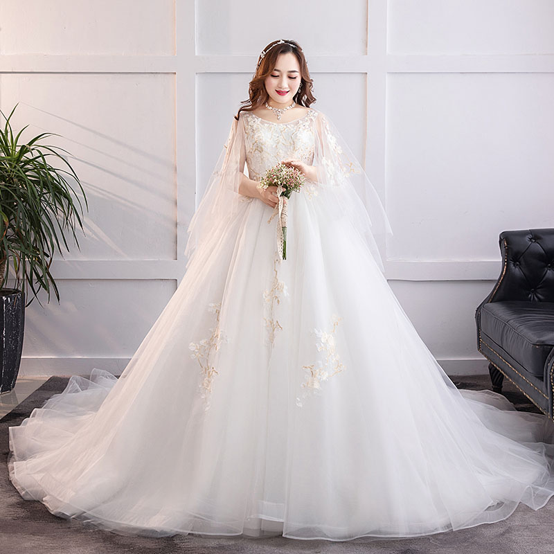 Wedding Dress 2019 New Trailing Cover Meat Extra Large Size Slim