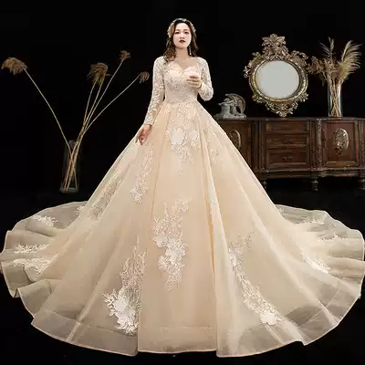 Large size wedding dress 2021 new bride fat mm 200 kg plus fat increase European long-sleeved thin luxury
