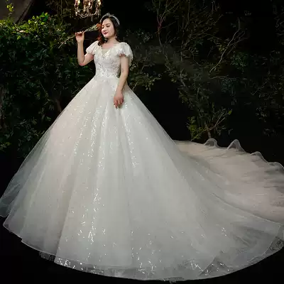 Large size wedding dress 2021 new bride temperament fat sister mm200 kg plus fat plus thin trailing Mori 300