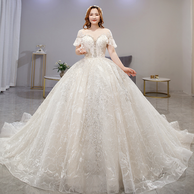 Large size main wedding dress 2023 new bride temperament fat sister mm 200 catties plus fertilizer to increase tail heavy work to cover meat Large size main wedding dress 2023 new bride temperament fat sister mm 200 catties plus fertilizer to increase tail heavy work to cover meat