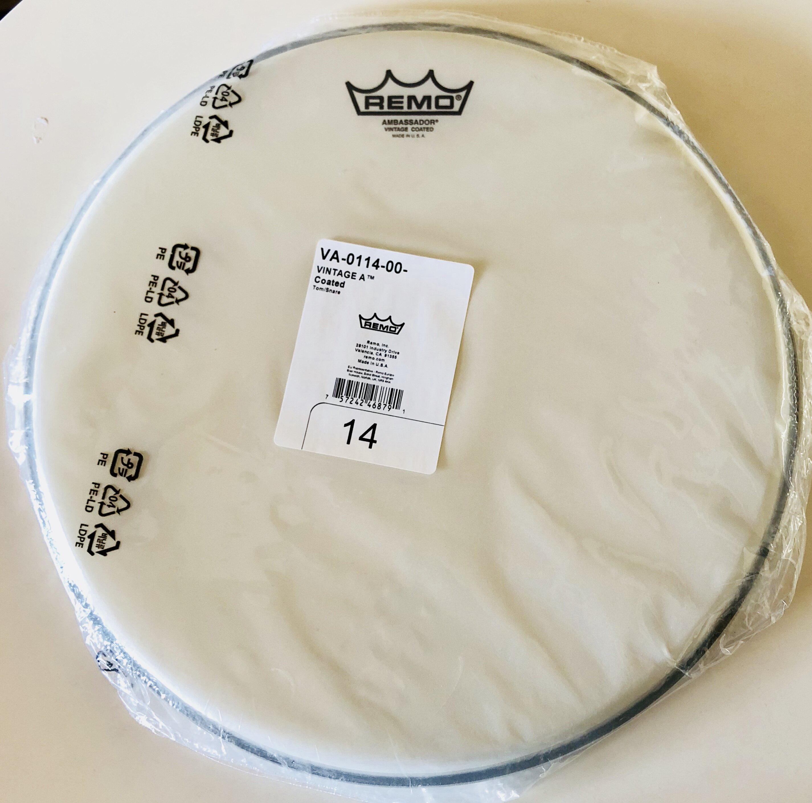 () REMO Ruimeng US-made 14-inch snare drum drum skin ambassador series (special double layer) transparent spray white sand