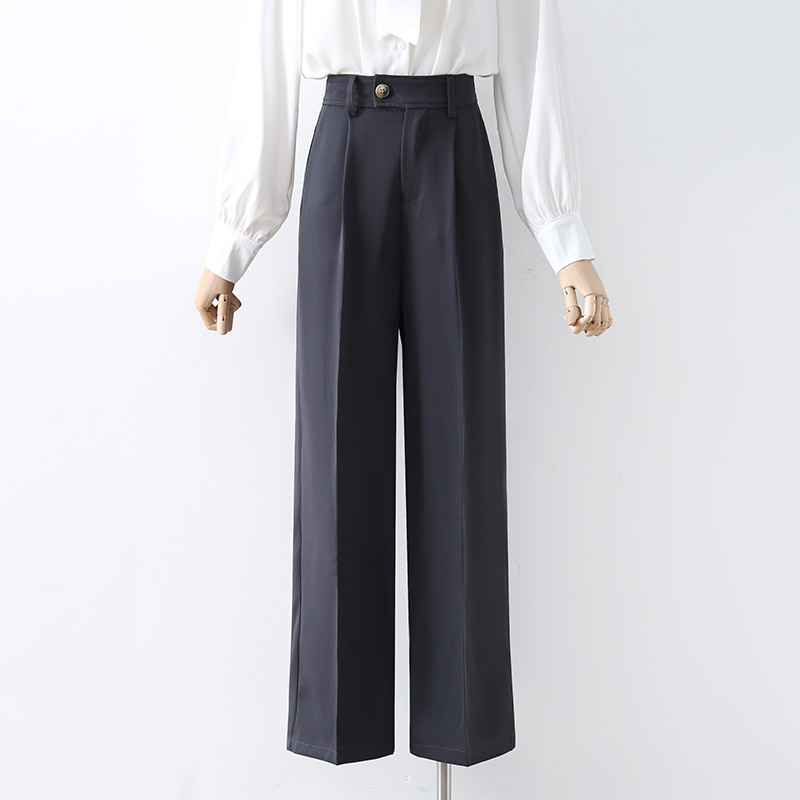 2022 Spring Autumn New Temperament Grey Western Dress Pants Woman 100 lap high waist display slim fit straight pants Career casual long pants