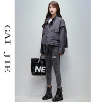 Stand collar medium long windbreaker womens 2020 new fashion temperament autumn womens casual waist slim tooling jacket