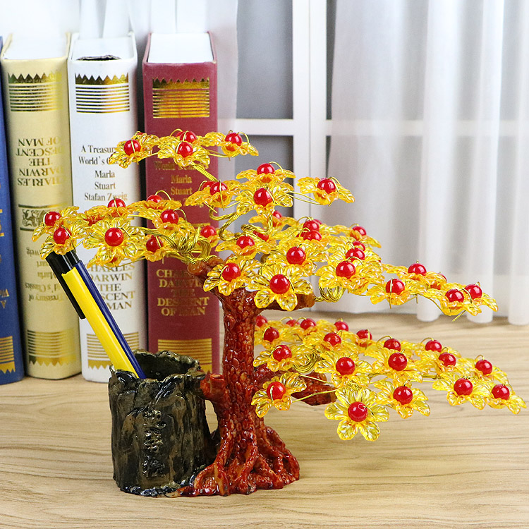 DIY Handcrafted Woven String Beads of Wealth Tree Pen Holder Greet Guest Pine Office Book Room School Desk Swing material Package