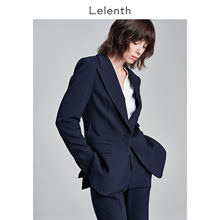 Lelenth dark blue professional suit for women's temperament, commuting interview, formal attire, medium length suit jacket