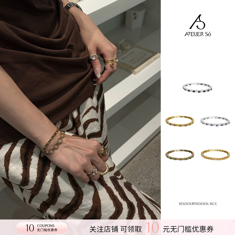 Atelierso Nisuo 26 New Dopamine Stacked Full Diamond Inlaid Tennis Light Luxury Bracelet Solsol