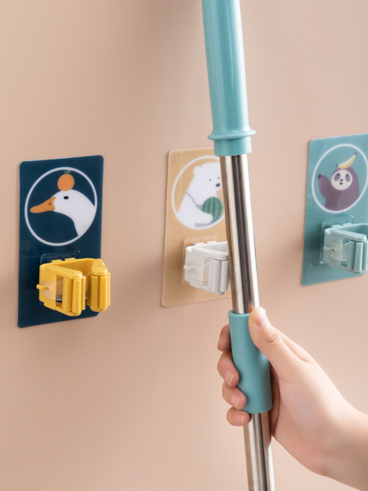 Cartoon hole-free hanging mop rack Powder room mop hook Bathroom hook Broom pylons Card holder mop clip