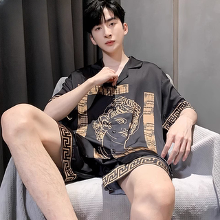 Men's Pajamas Ice Silk Summer 2026 New Short-Sleeved Shorts Thin Imitation Silk Satin Pajama Pants Loungewear