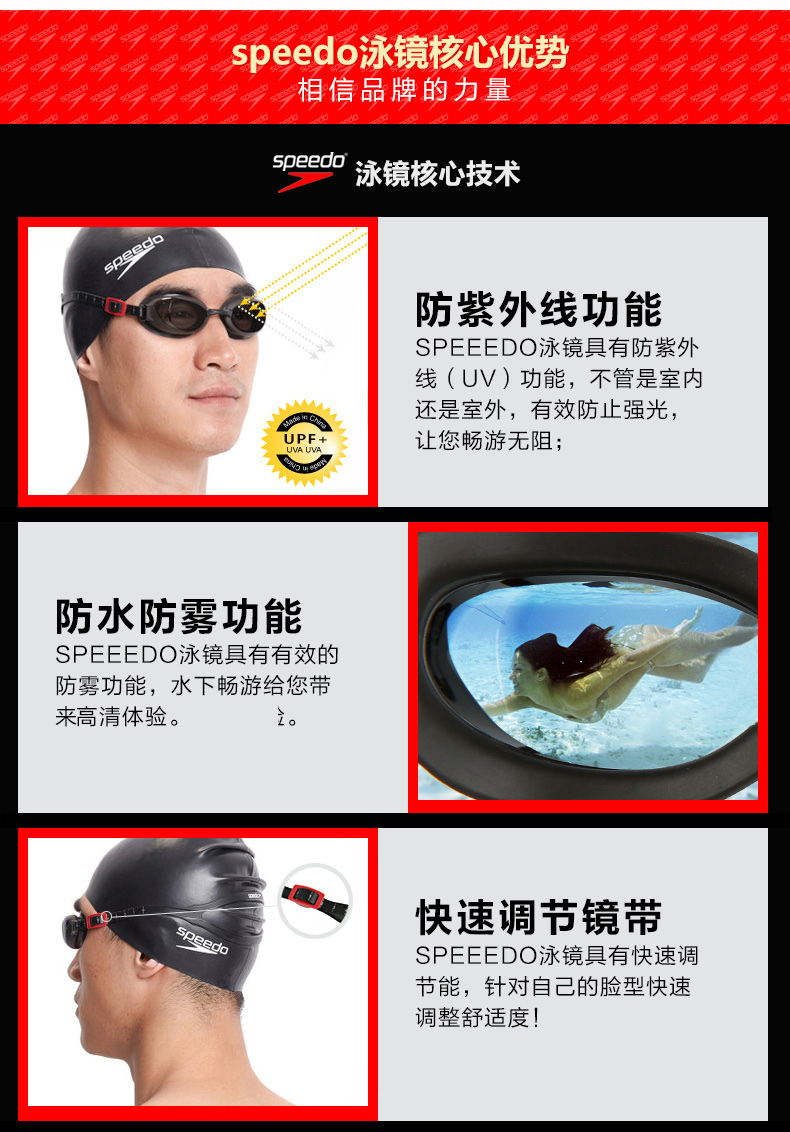 Kính cận thị Speedo Kính bơi không khung lớn chống nước HD với kính bơi độ - Goggles kính bơi view