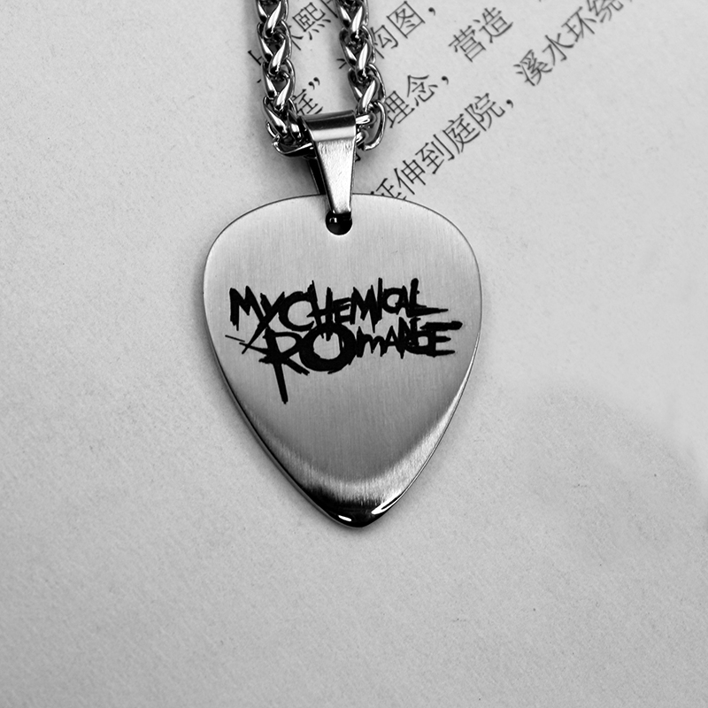 My chemical romantic rock lettering metal guitar pick pendant handmade carved accessories pendant custom necklace