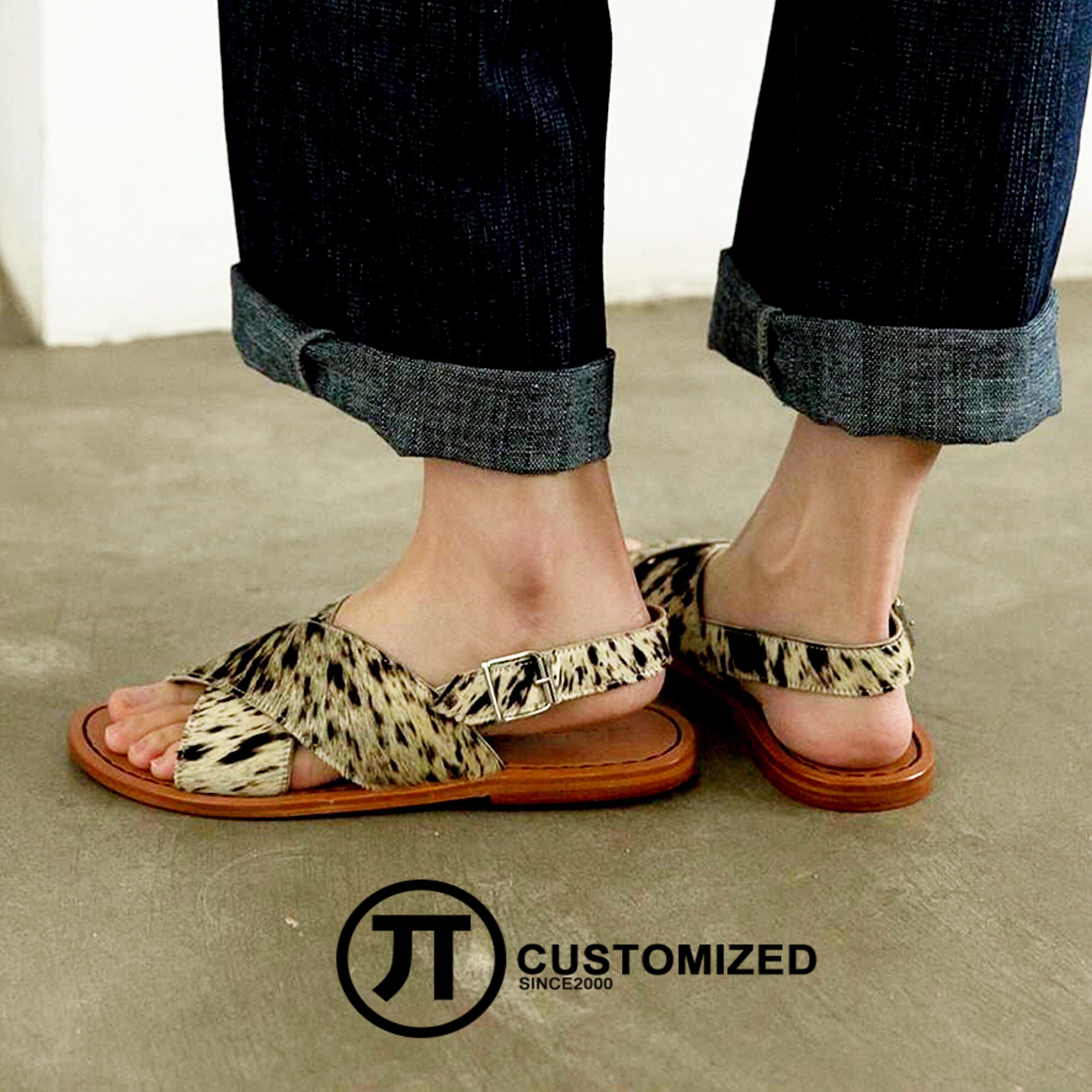 2019nana same style leather horsehair BAO WEN sandals women's cross strap flat sandals Roman casual Martin women's shoes