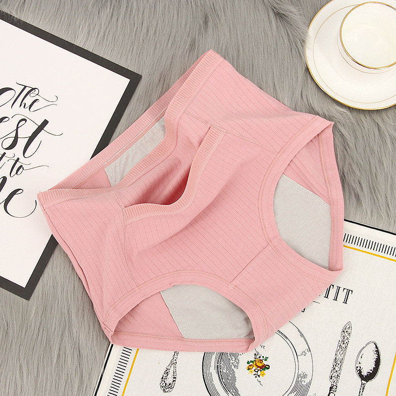 Girls middle and high waist pure cotton physiological pants women's briefs anti-leakage large size belt pocket menstrual leave pocket pants