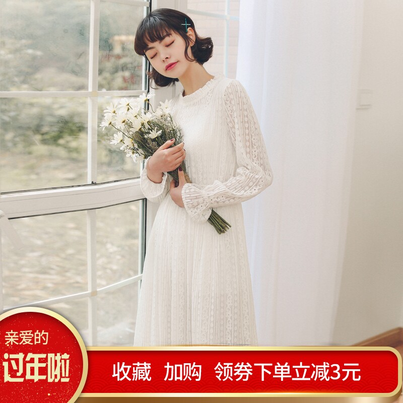蕾丝连衣裙女2018春季新款韩版学院风甜美百搭淑女裙