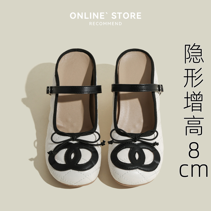 French Retro Style Closed-Toe Half-Slippers for Women with Chunky Heels, Bowknot, Single Strap, Hidden Platform, Ballet Shoes, Mules