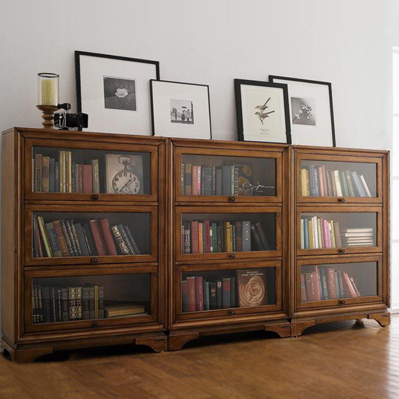 Ivy solid wood bookcase wide and narrow home office with door without door Multi-layer bookshelf cabinet storage storage simple and modern