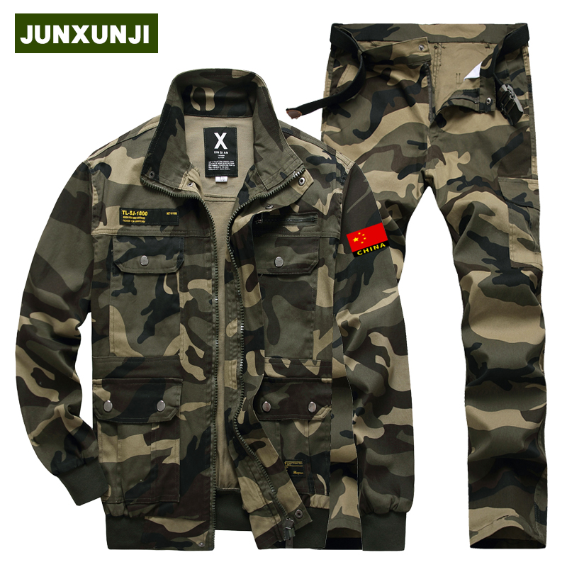Pure cotton elastic camouflan suit men's spring and autumn Ji Military fans' combat training wear and wear outdoor work to serve the field of labor