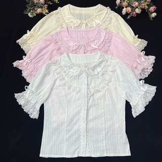 Short-sleeved cotton shirt with doll collar and Lolita cotton inner layer