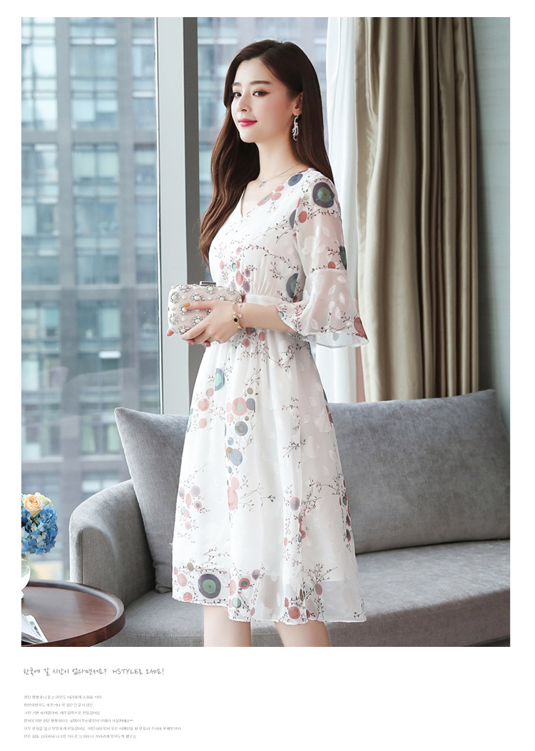 VK旗艦店 韓國風雪紡氣質超仙顯瘦收腰喇叭袖長袖洋裝