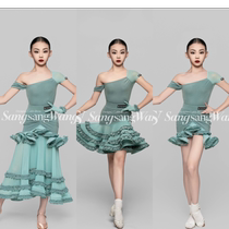 sswang dance clothes childrens Latin dance velvet splicing gauze gloves advanced modern Latin three-piece practice clothes