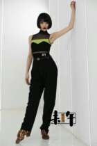 WAVE Latin practice suit gauze stitching contrast color apple green Latin vest