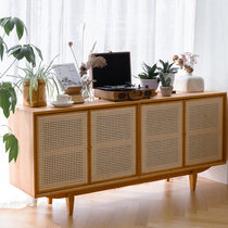 Japanese rattan side cabinet side cabinet solid wood tea cabinet small apartment storage Porch Locker Nordic kitchen retro