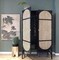 Nordic Wood rattan wardrobe European small household modern double door cabinet bedroom wardrobe cabinet simple storage