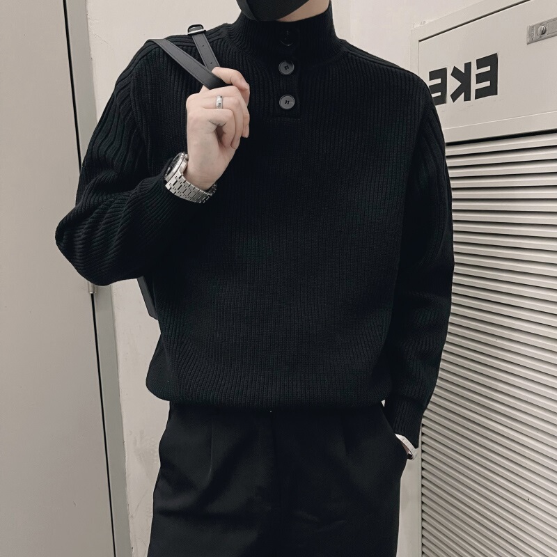 New Autumn and Winter Men's Black Sweater 2025 Turtleneck Base Shirt Korean Style High-End Stand Collar Trendy Brand Knitwear