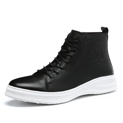 Демисезонные черные кожаные высокие короткие сапоги для отдыха для кожаной обуви для мальчиков, из натуральной кожи
