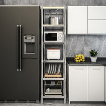  Stainless steel square kitchen shelf crevice storage rack Floor-to-ceiling microwave oven double-layer household multi-layer storage rack