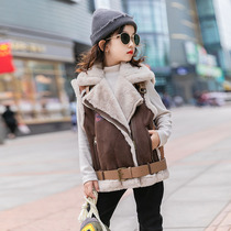 Girl Rabbit plush waistcoat outside wearing 2021 new children Grand Scout fur integrated waistcoat Shoulder Vest Autumn winter