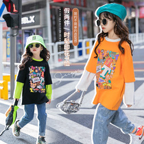 Girls T-shirt 2022 spring dress new CUHK child Han version Ocean Air Pure Cotton Fake two blouses children hit undershirt tide