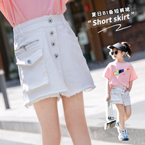 Girl Denim Shorts 2022 Summer Dress New Baby Hairy Side Wide Leg Hot Pants Children Irregular Semi-Body Pants Skirt