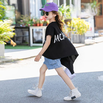 Girl short sleeve T-shirt 2022 new summer dress Childrens foreign air CUHK Scout with irregular blouses