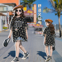 Children short sleeves 2022 new female great children summer clothes foreign air blouses Korean version girl little daisy T-shirt mesh yarn children clothing