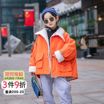 Girl lamb suede jacket 2021 new Korean version autumn and winter clothing female large child plus suede thickened foreign air windsuru