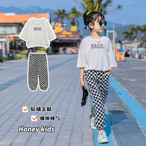 Girl Nets Red Suit Foreign Air Summer Style Casual 2022 New Summer Clothes Childrens Summer Great Childrens Two Sets
