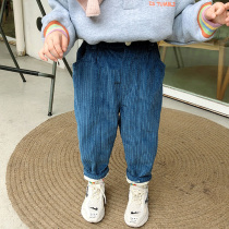 Girls plus velvet pants baby foreign children autumn and winter wearing corduroy thickened warm Children Baby long cotton pants