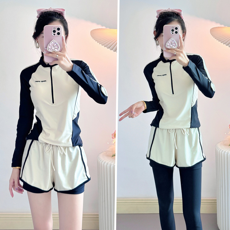 High-End New Style Women's Two-Piece Conservative Swimsuit That Covers the Belly, Looks Slimming, Suitable for Hot Springs, Long-Sleeved, Long Pants, Beach Surfing Swimwear