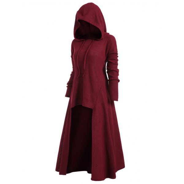 Women autumn plus size dress hooded solid color jacket coat