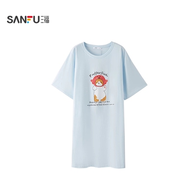 【5A抗菌】三福睡裙女生夏季新款印花柔软可爱宽松圆领家居服睡衣