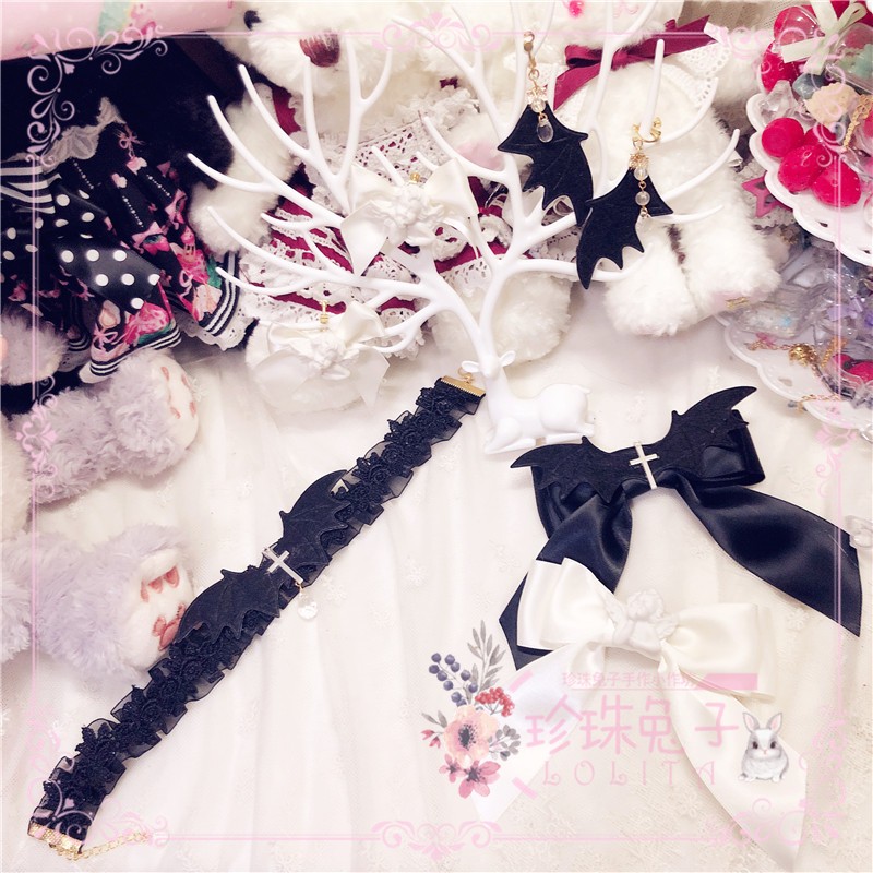 Pearl Rabbit's original lolita handmade angel and demon series of edge clips and neck accessories earbuttons
