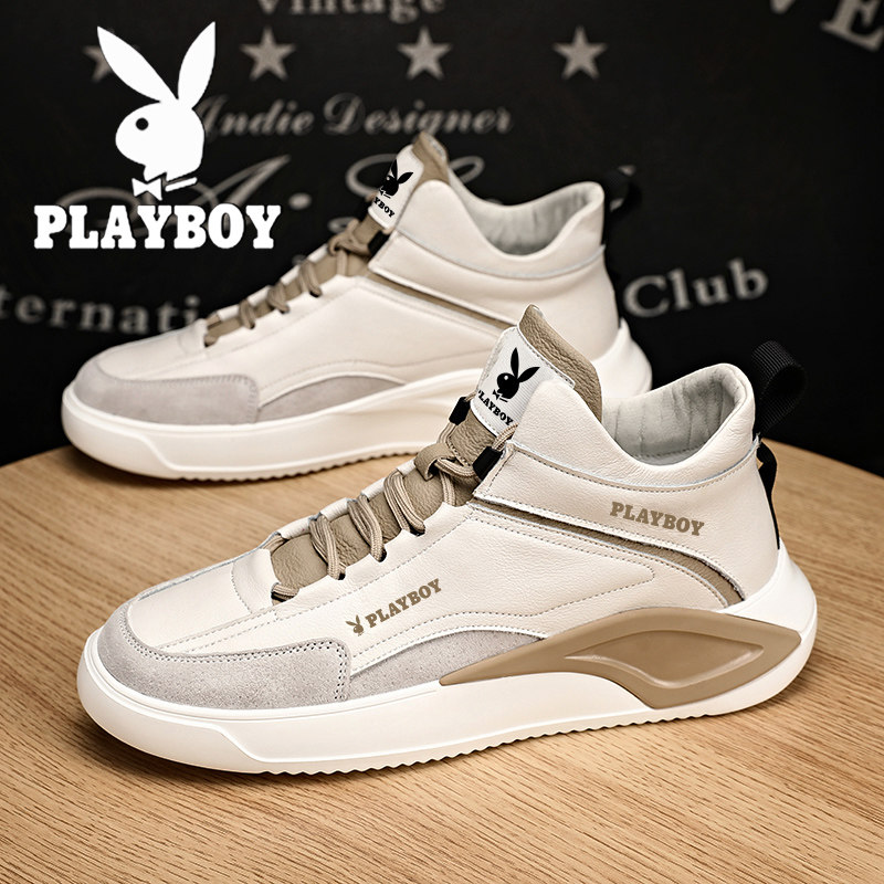 Playboy men's shoes 2022 new winter trendy casual leather shoes men's white sports plus velvet warm cotton shoes trendy shoes