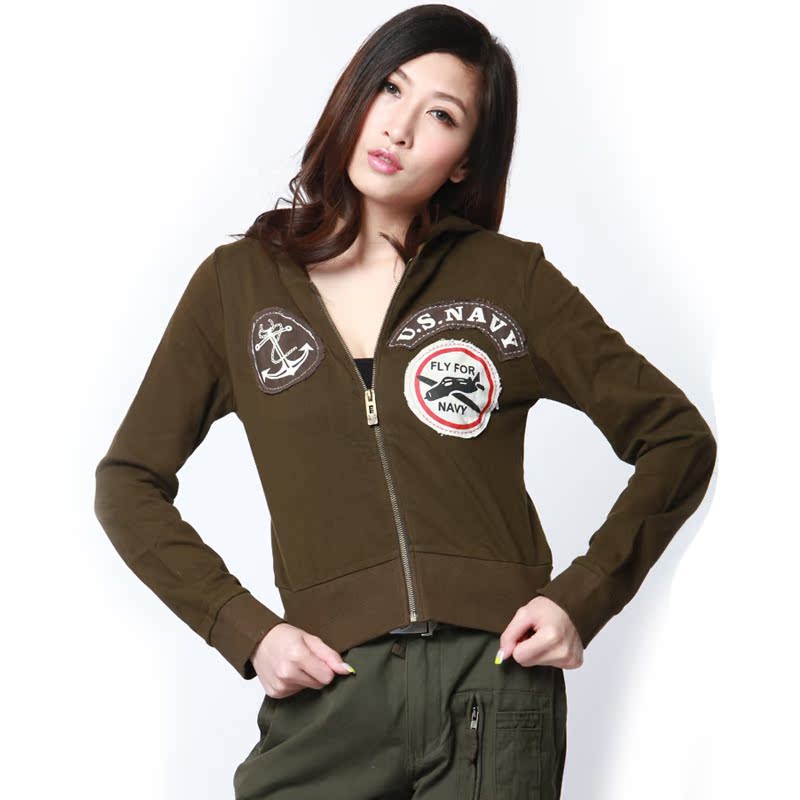 Confederate army outdoor army fan navy fashion army fan long sleeve short T-shirt Women's hooded zipper autumn cardigan thin jacket