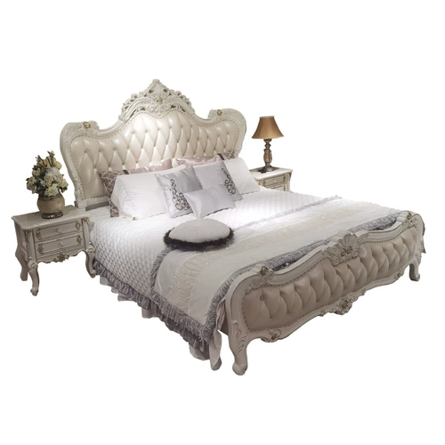 Вся -садная деревянная кровать -кровать роскошная жемчужная белая двуспальная кровать французская кровать