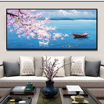 Cherry Blossom Swan Nine Fish Tutu Hand-painted Oil Painting New Chinese Living Room Banner Decoration Painting Modern Minimalist Sofa Wall Painting