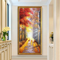 Golden Avenue fawn hand-painted oil painting European landscape mural porch decoration painting vertical American hanging painting fortune tree