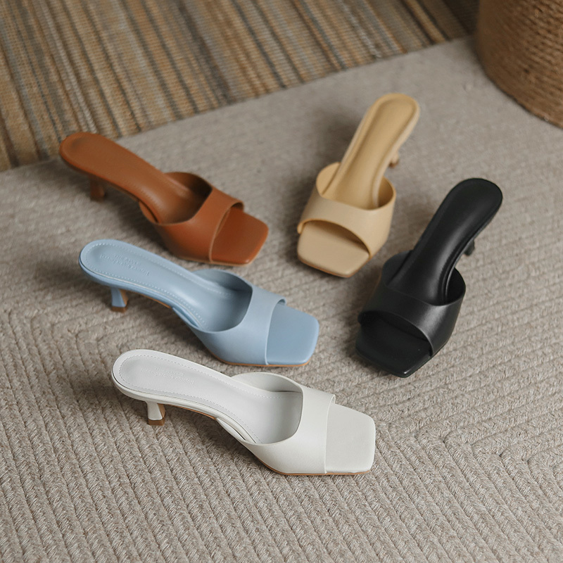 High-Heeled Sandals 2026 New Summer Versatile Thin-Heeled Square-Toe Open-Toe Sexy Outdoor Slip-On Leather Sandals