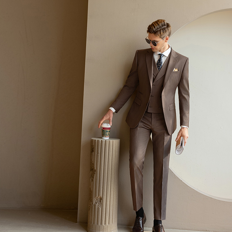 High-End Wool Spring and Autumn Groom's Wedding Slim-Fit Dark Plaid Suit Set Men's Formal Wear Coming-Of-Age Ceremony Three-Piece Set High-End Wool Spring and Autumn Groom's Wedding Slim-Fit Dark Plaid Suit Set Men's Formal Wear Coming-Of-Age Ceremony Three-Piece Set