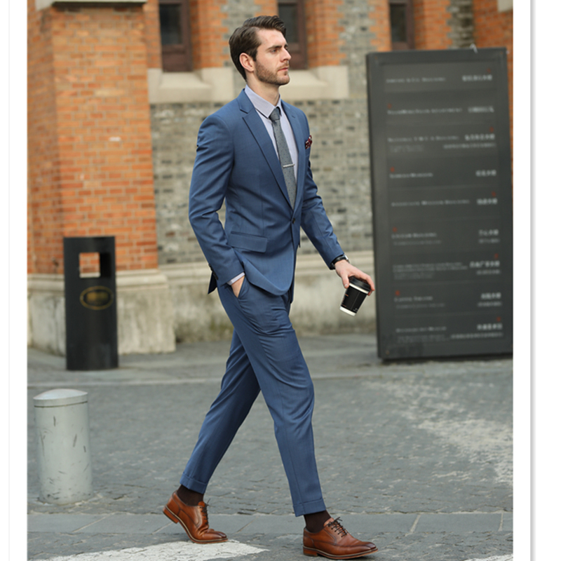 Wool Blue Stylish Suit Set with a High-End Feel, Spring and Autumn Men's Suit Jacket, Casual Korean Style Groom's Formal Wear Wool Blue Stylish Suit Set with a High-End Feel, Spring and Autumn Men's Suit Jacket, Casual Korean Style Groom's Formal Wear
