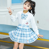 jk uniform Student skirt Full set Girls shirt Summer Swallow family short-sleeved shirt School uniform Pleated grid skirt